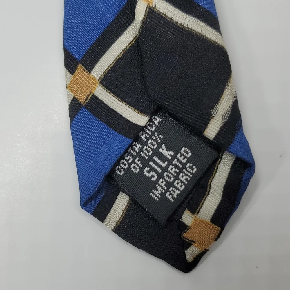 COLOURS by Alexander Julian Blue Black Geometric Silk Tie EUC